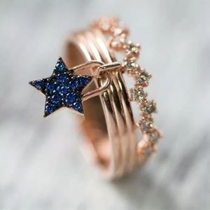 Rose Gold Blue Sapphire Star Charm Ring